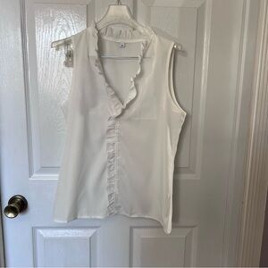 Chic Ruffled White Sleeveless Blouse